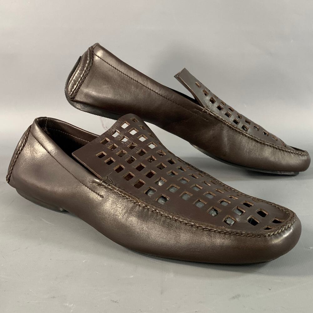 HELMUT LANG Size 10 Brown Cut Out Leather Drivers Loafers